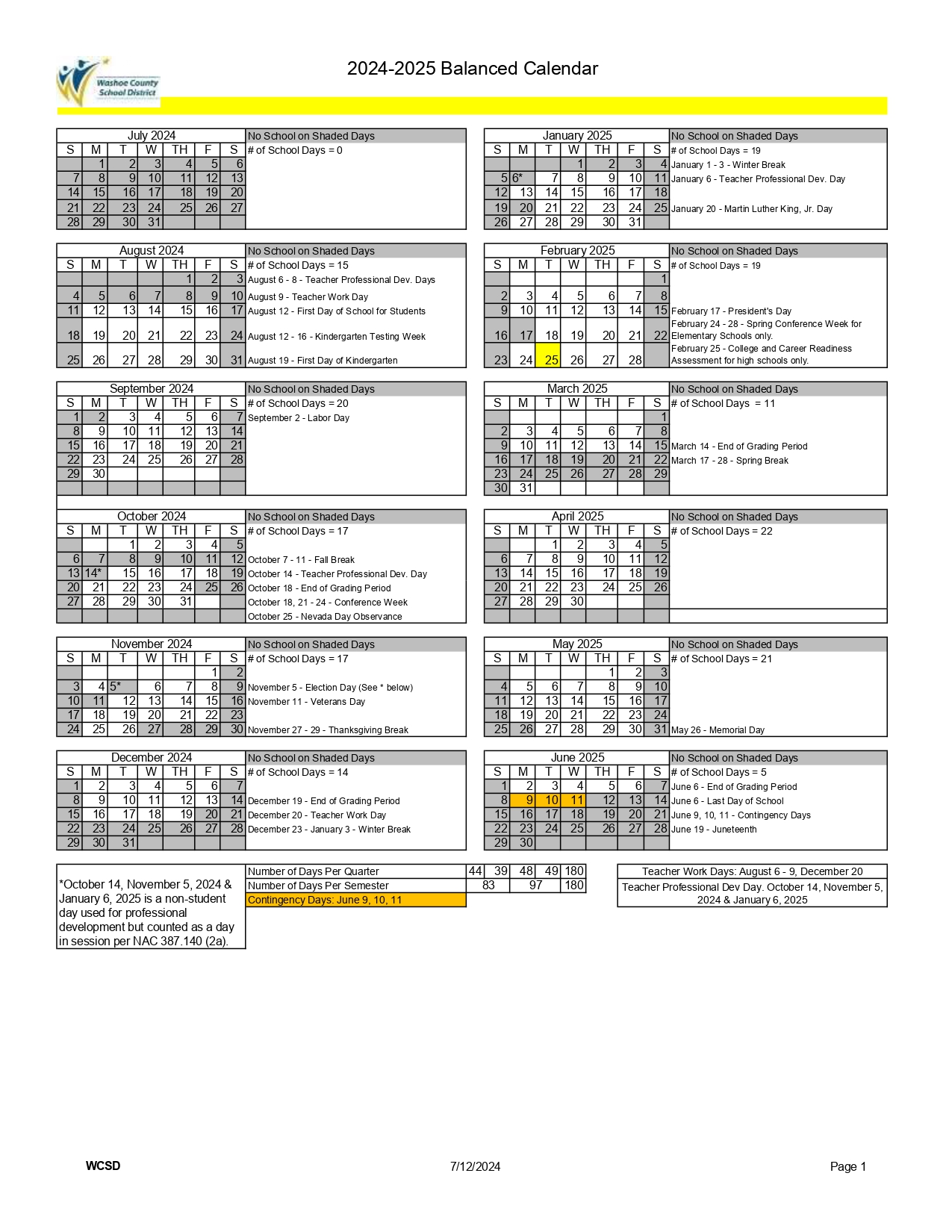 Washoe County School District Calendar 2025 Eryn Odilia