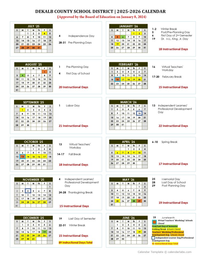DeKalb County Schools Calendar 2025