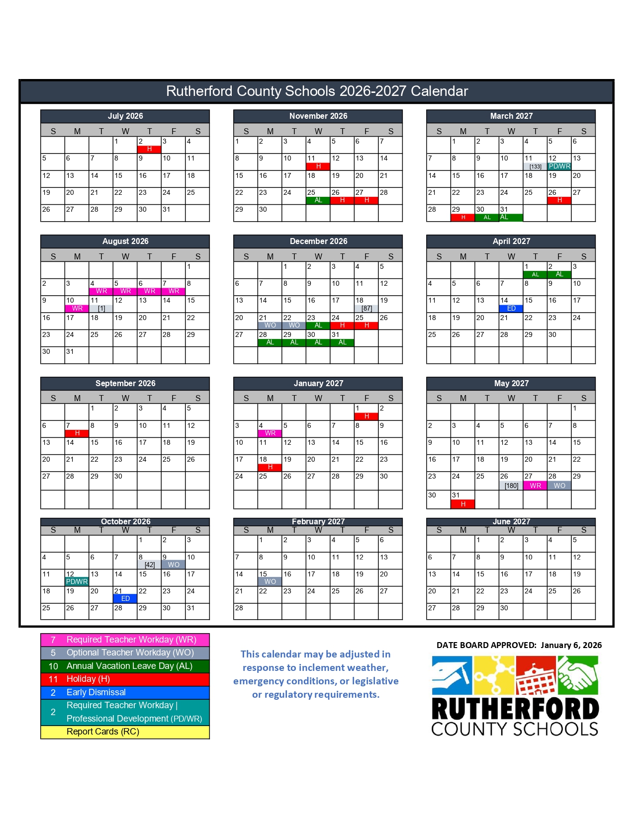 Rutherford County Schools Calendar 2026